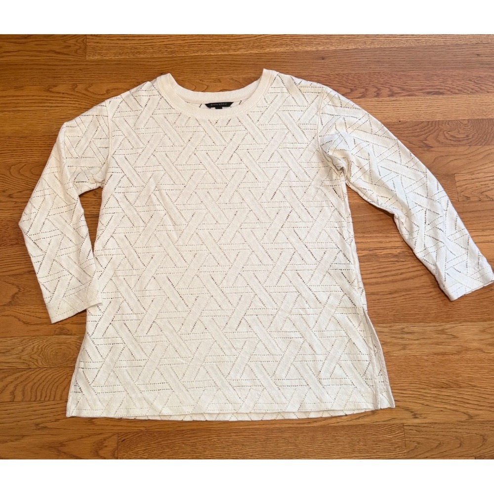 Banana Republic Cream Geometric Pointelle Knit Long Sleeve Sweater Womens M